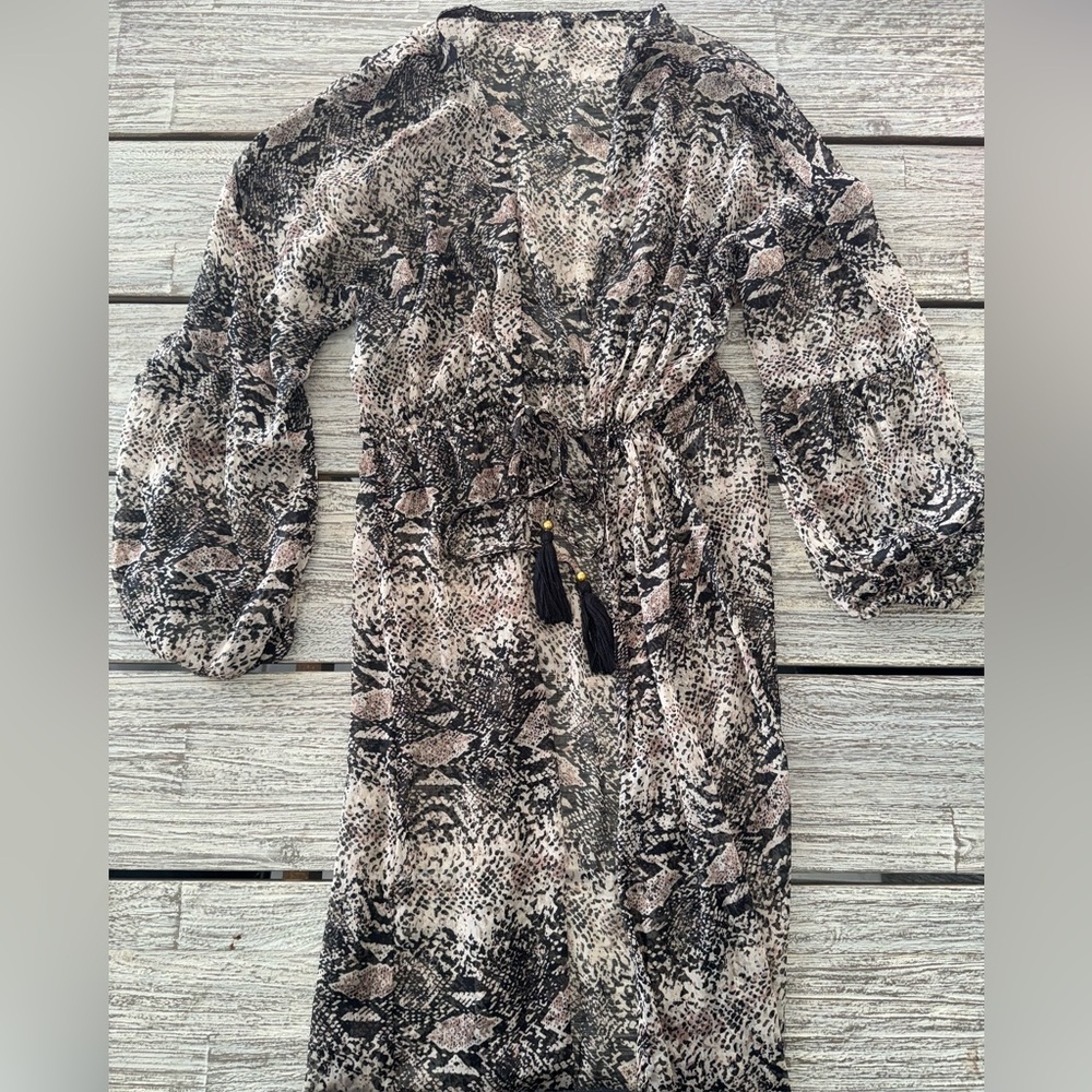Like New Women's Fashion Nova Long Swim Cover-Up, Sheer Animal Print, Size Large